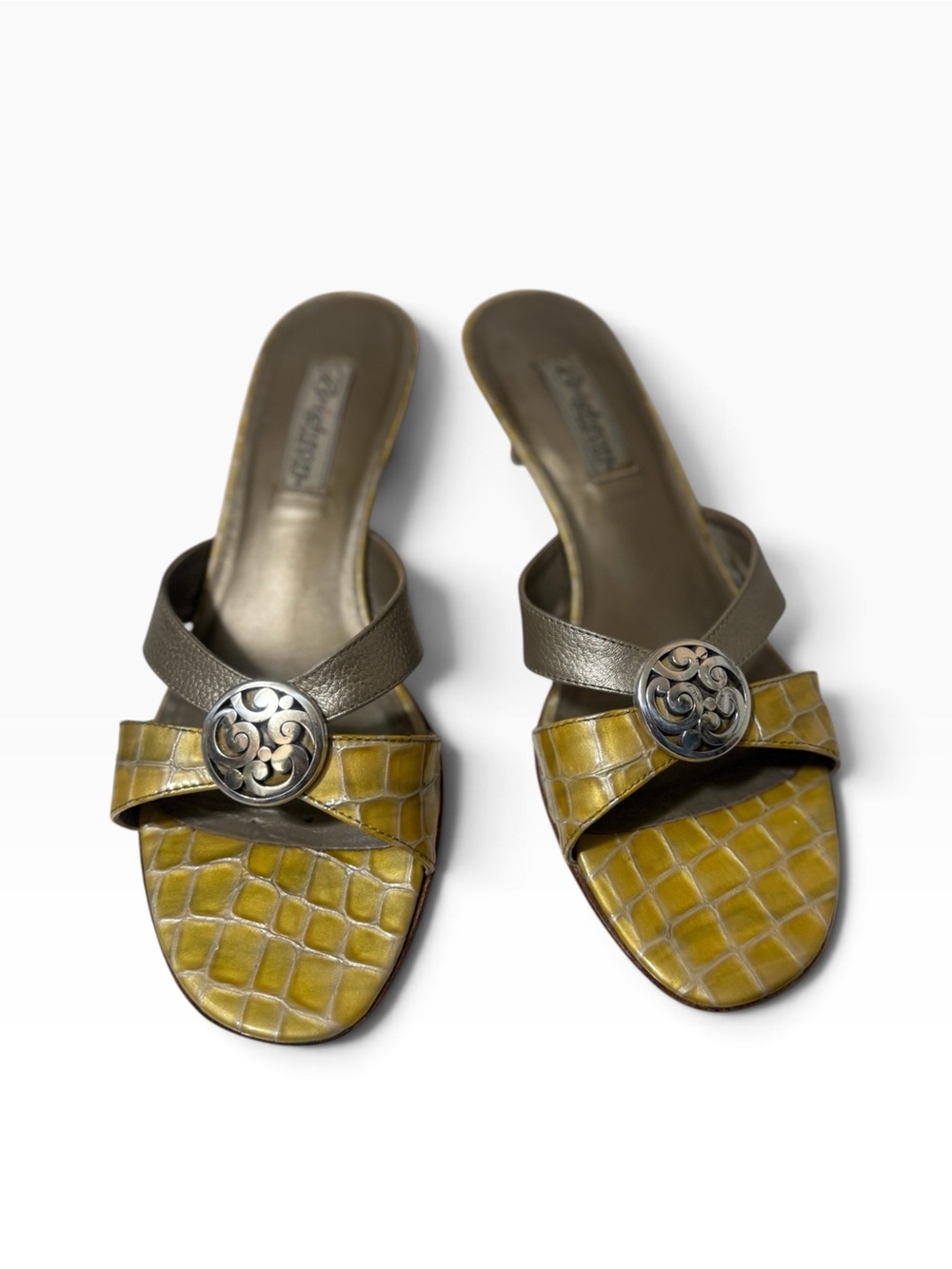 Brighton Bronze & Olive Slide Sandals with Decorative Medallion